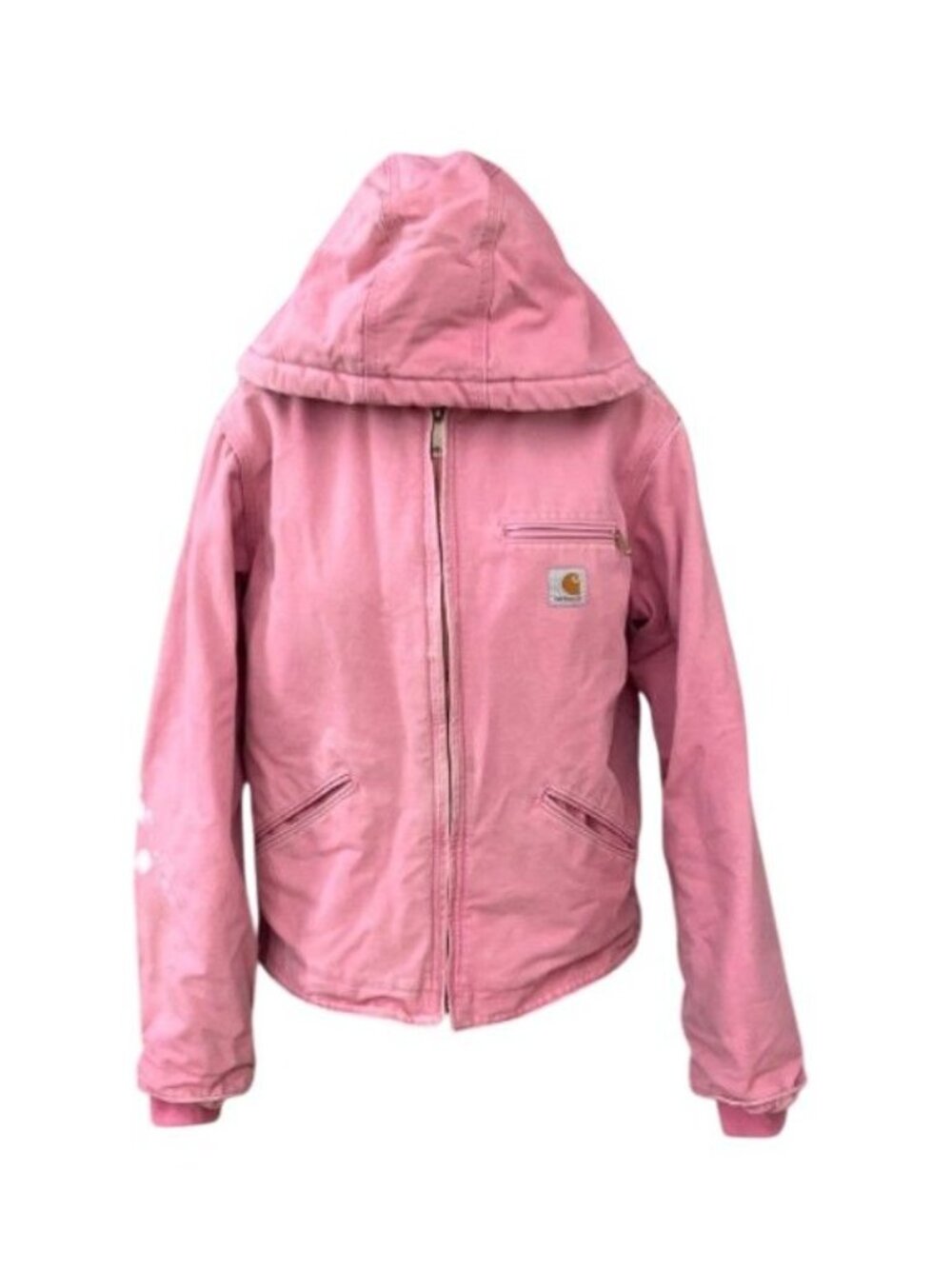 Carhartt Womens Medium Pink Sherpa Lined Heavyweight Canvas Hooded Jacket WJ133